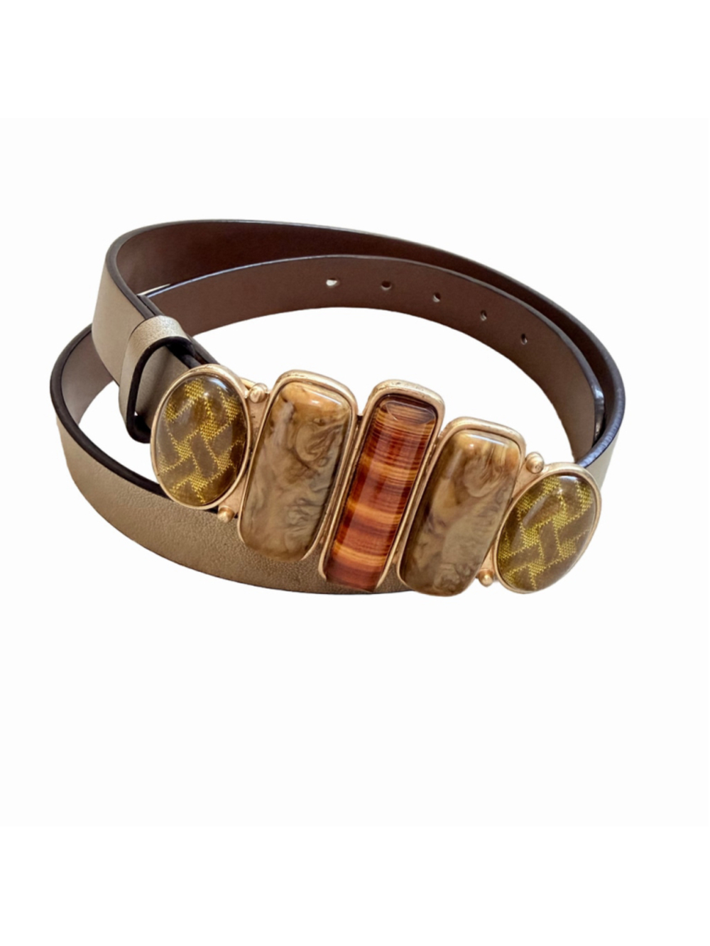 Chico's Brown Statement Genuine Split Leather Belt Women's Size M Neutral Boho